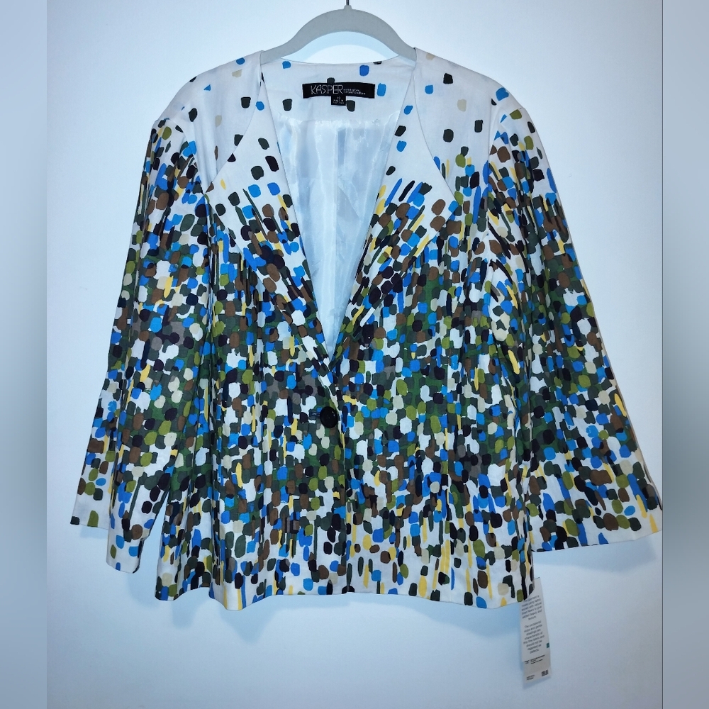 NWT Kasper Women's Blue and Green Patterned Blazer 16